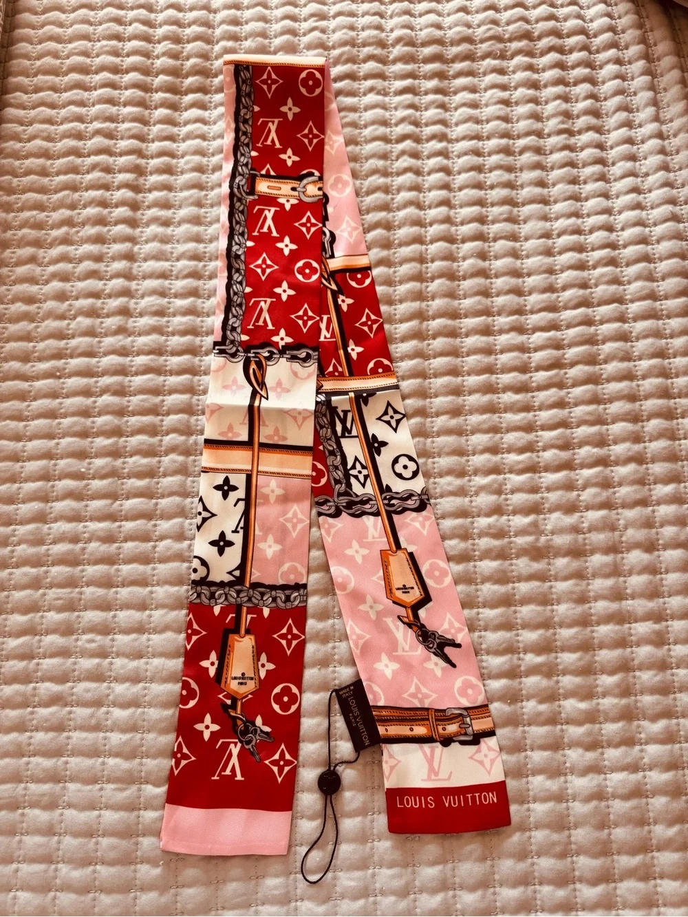 Louis Vuitton Red & Pink Monogram Silk Twilly Scarf